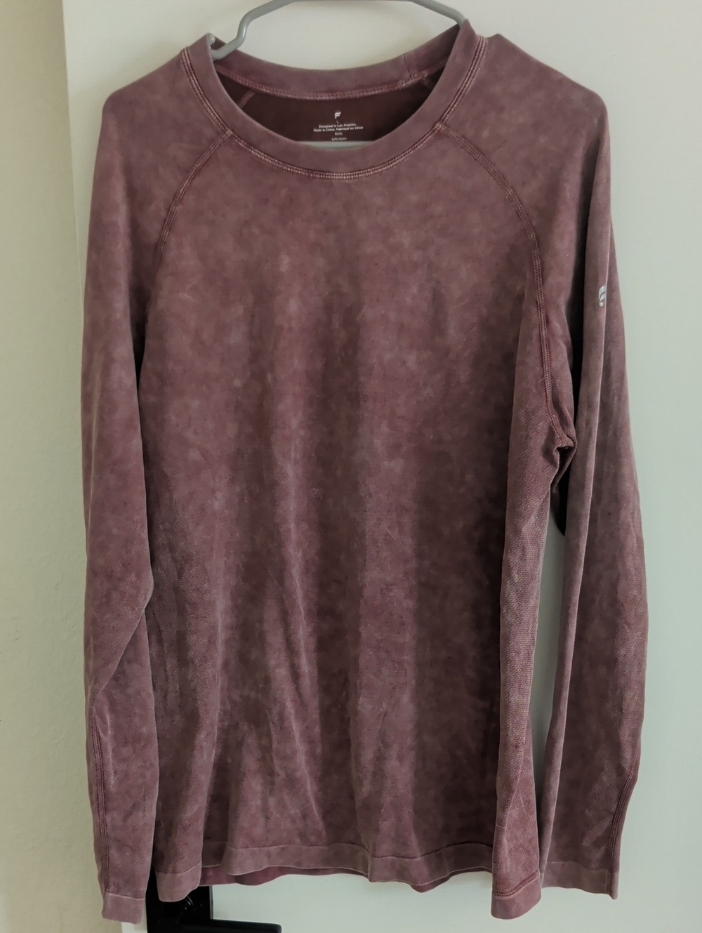 Fabletics Activewear Long-Sleeve Mineral Wash Crewneck - Dark Red